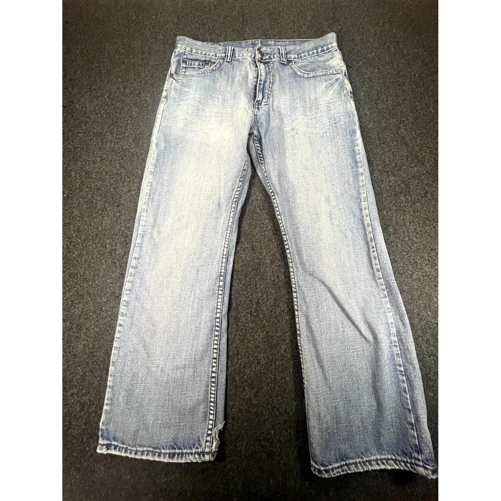Y2K Flypaper Bootcut Jeans Men's 34x30 Blue Denim Light Wash Distressed Grunge